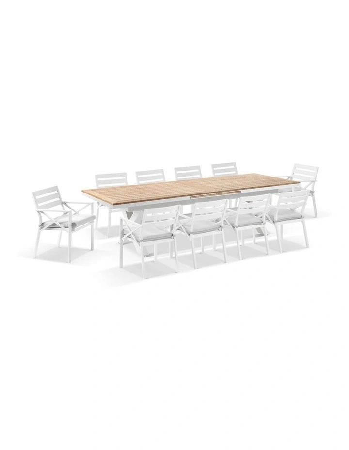 Austin Outdoor 3m - 3.8m Extension Teak/ Table White With 12 Kansas Chairs & Olefin Grey Cushions image 2