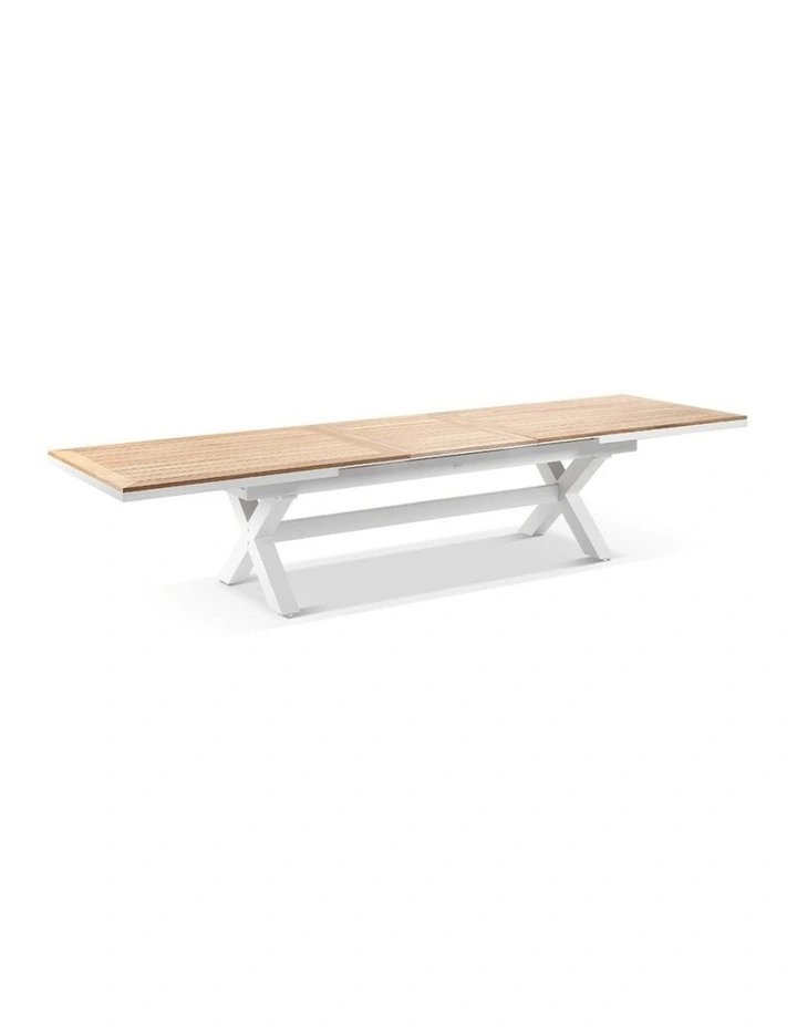 Austin Outdoor 3m - 3.8m Extension Teak/ Table White With 12 Kansas Chairs & Olefin Grey Cushions image 3