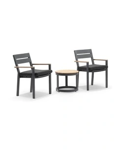 Capri Outdoor Aluminium Patio Balcony Set Charcoal With Side Table & Denim Grey Cushions