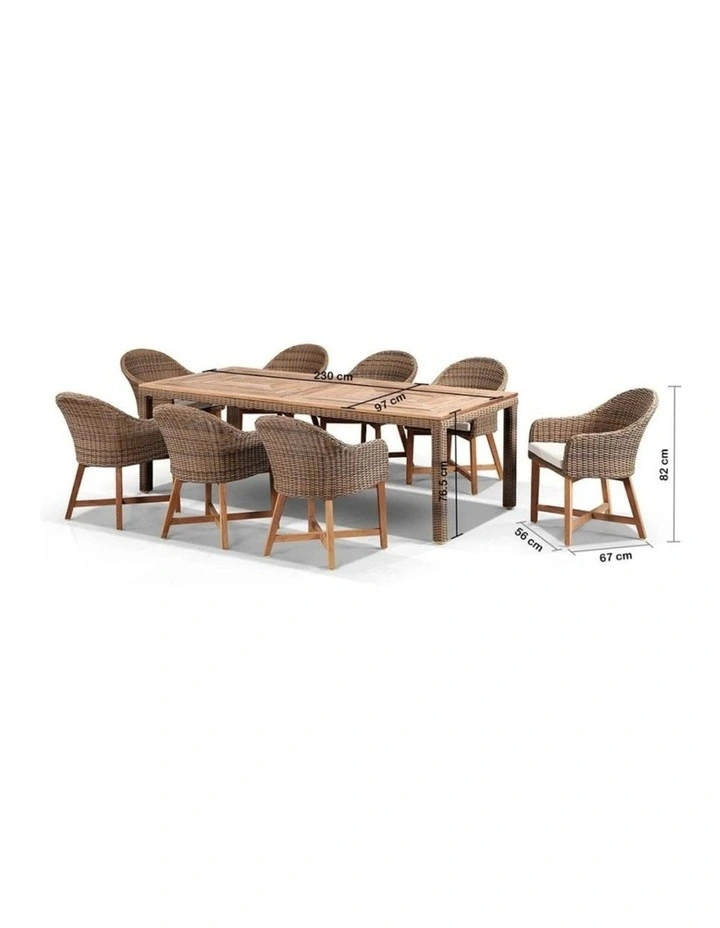 Sahara 8 Seater Rectangle Table Brushed Wheat Coastal Chairs in Half Round wicker & Cream Cushions image 2