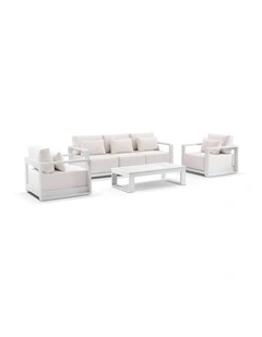 Whitehaven 3 1 1 Outdoor  Lounge White With Santorini Coffee Table & Sunbrella Canvas Cushions