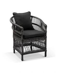 Watego Malawi Style Outdoor Wicker and Aluminium Dining Chair Charcoal & Denim Grey Cushions
