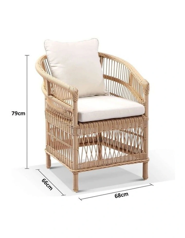 Watego Malawi Style Outdoor Wicker and Aluminium Dining Chair Charcoal & Denim Grey Cushions image 2