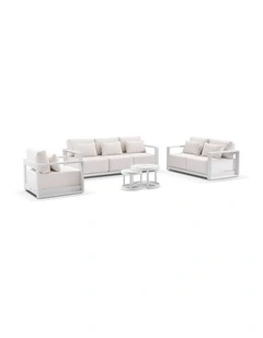 Whitehaven 3 2 1 Outdoor  Lounge Set White With Hugo Coffee Table & Sunbrella Canvas Cushions