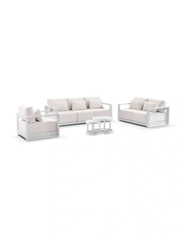 Whitehaven 3 2 1 Outdoor Lounge Set White With Hugo Coffee Table & Sunbrella Canvas Cushions image 1