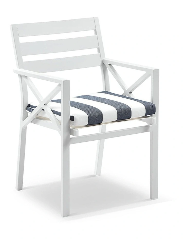 Austin Outdoor 3m - 3.8m Extension Teak/ Table White With 12 Kansas Chairs & Navy Stripe Cushions image 4