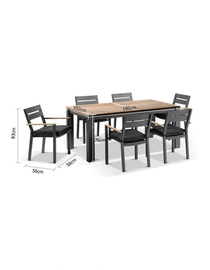 Balmoral 1.8m Teak Top Table Charcoal With 6 Capri Dining Chairs & Textured Olefin Grey Cushions image 2