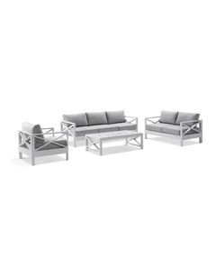 Kansas 3 2 1 seater Outdoor  Lounge Set White With Coffee Table & Textured Olefin Grey Cushions