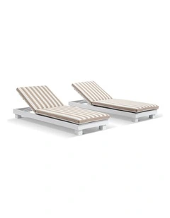 Santorini  Sun Lounge Set White With Sunbrella Canvas Cushion & Maxim Heather Beige Cushions