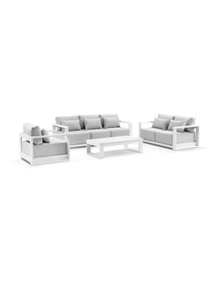 Whitehaven 3 2 1 Seater Outdoor  Lounge Set White  Santorini Coffee Table & Olefin Grey Cushions