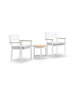 Capri Outdoor Aluminium Patio Balcony Set White With Side Table & Textured Olefin Grey Cushions