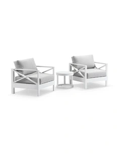 Kansas Outdoor  Lounge Patio Balcony Set White With Side Table & Textured Olefin Grey Cushions