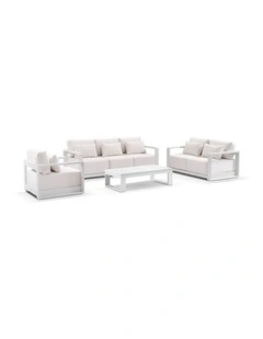 Whitehaven 3 2 1 Outdoor  Lounge White With Santorini Coffee Table & Sunbrella Canvas Cushions