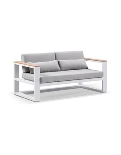 Balmoral 2 1 1 Seater Outdoor  and Teak Lounge Setting White & Textured Olefin Grey Cushions
