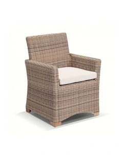 Coco Outdoor Wicker and Teak Dining Arm Chair Brushed Wheat & Cream Cushions