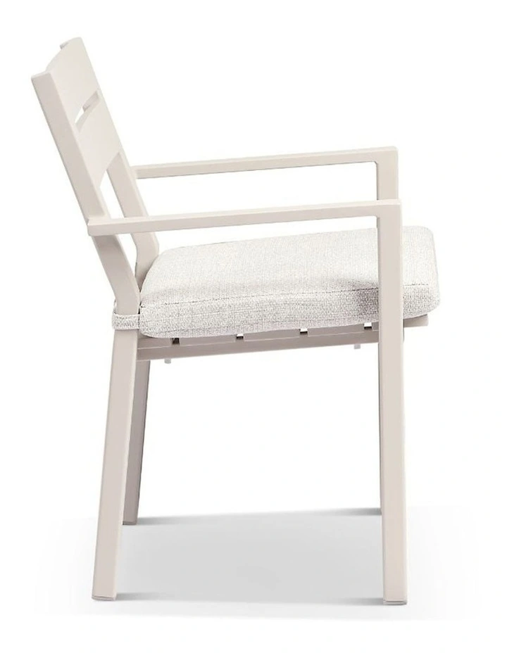 Santorini Outdoor Aluminium Dining Arm Chair Light Dune & Sandstone Cushions image 2