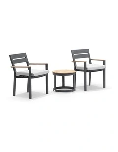 Capri Outdoor Aluminium Patio Balcony Set Charcoal With Side Table & Textured Olefin Grey Cushions