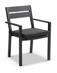 Santorini Outdoor Aluminium Dining Arm Chair Charcoal & Denim Grey Cushions