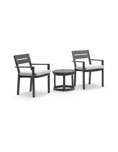 Santorini Outdoor Aluminium Patio Set Charcoal With Side Table & Textured Grey Cushions