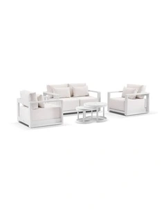 Whitehaven 2 1 1 Outdoor  Lounge White With Hugo Coffee Table Set & Sunbrella Canvas Cushions