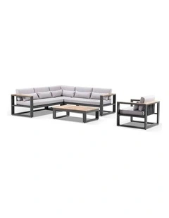 Balmoral Package B Outdoor  and Teak Lounge Setting Charcoal  Coffee Table & Olefin Grey Cushions