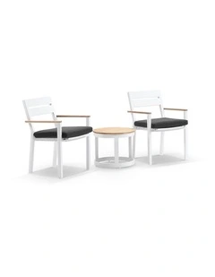 Capri Outdoor Aluminium Patio Balcony Set White With Side Table & Denim Grey Cushions