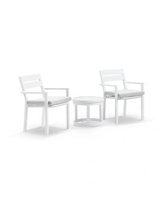 Santorini Outdoor Aluminium Patio Set White With Side Table & Textured Grey Cushions