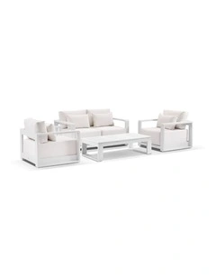 Whitehaven 2 1 1 Outdoor  Lounge Set White with Santorini Coffee Table & Sunbrella Canvas Cushions