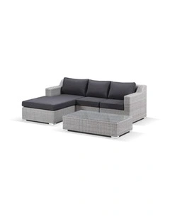 Milano Package B - Outdoor Wicker Modular Chaise Lounge Brushed Grey  Coffee Table & Denim Cushions