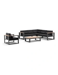 Balmoral Package B Outdoor  and Teak Lounge Setting Charcoal  Coffee Table & Denim Grey Cushions