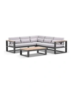 Balmoral Package A Outdoor  and Teak Lounge Setting Charcoal  Coffee Table & Olefin Grey Cushions