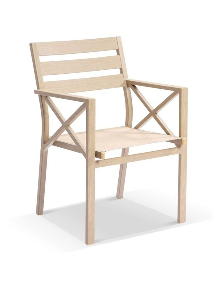Kansas Outdoor Aluminium Dining Arm Chair Light Oak Look & Olefin White Cushions image 2