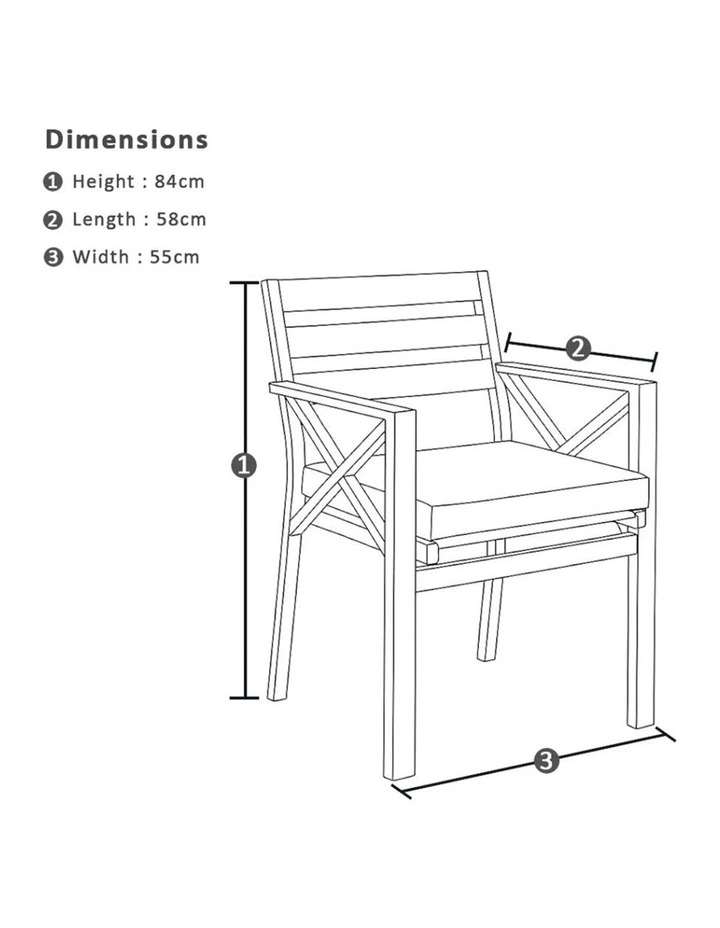 Kansas Outdoor Aluminium Dining Arm Chair Light Oak Look & Olefin White Cushions image 4