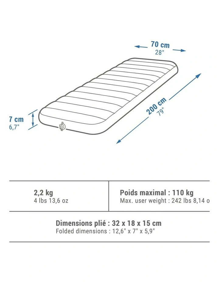 Decathlon | 1-person Inflatable Camping Mattress, Air Comfort 200 x 70 cm image 2
