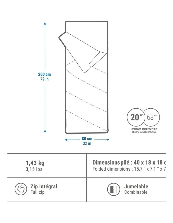 Decathlon | COTTON SLEEPING BAG FOR CAMPING - ULTIMCOMFORT 20 COTTON KHAKI image 2