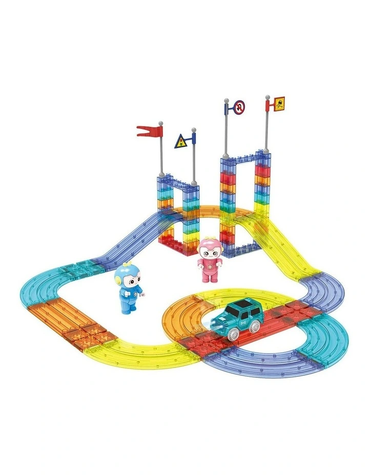 Kids Magnetic Tiles Blocks Railcar Building Educational Toys Children Gift Play 63PCS image 1
