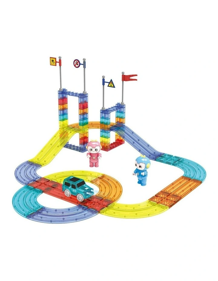 Kids Magnetic Tiles Blocks Railcar Building Educational Toys Children Gift Play 63PCS image 2