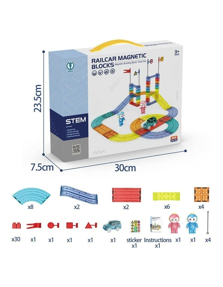 Kids Magnetic Tiles Blocks Railcar Building Educational Toys Children Gift Play 63PCS image 3