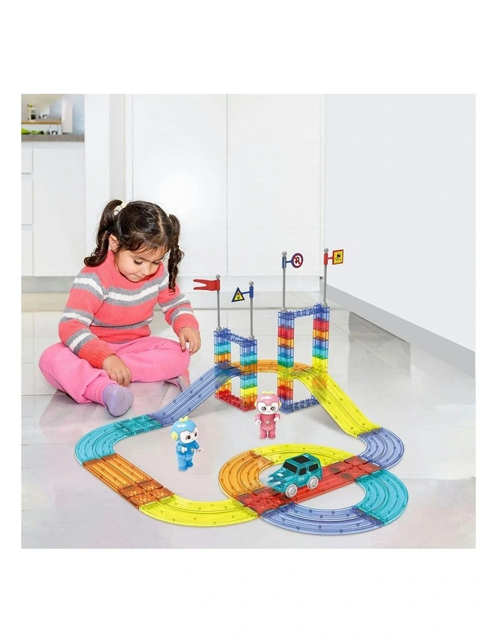 Kids Magnetic Tiles Blocks Railcar Building Educational Toys Children Gift Play 63PCS image 7