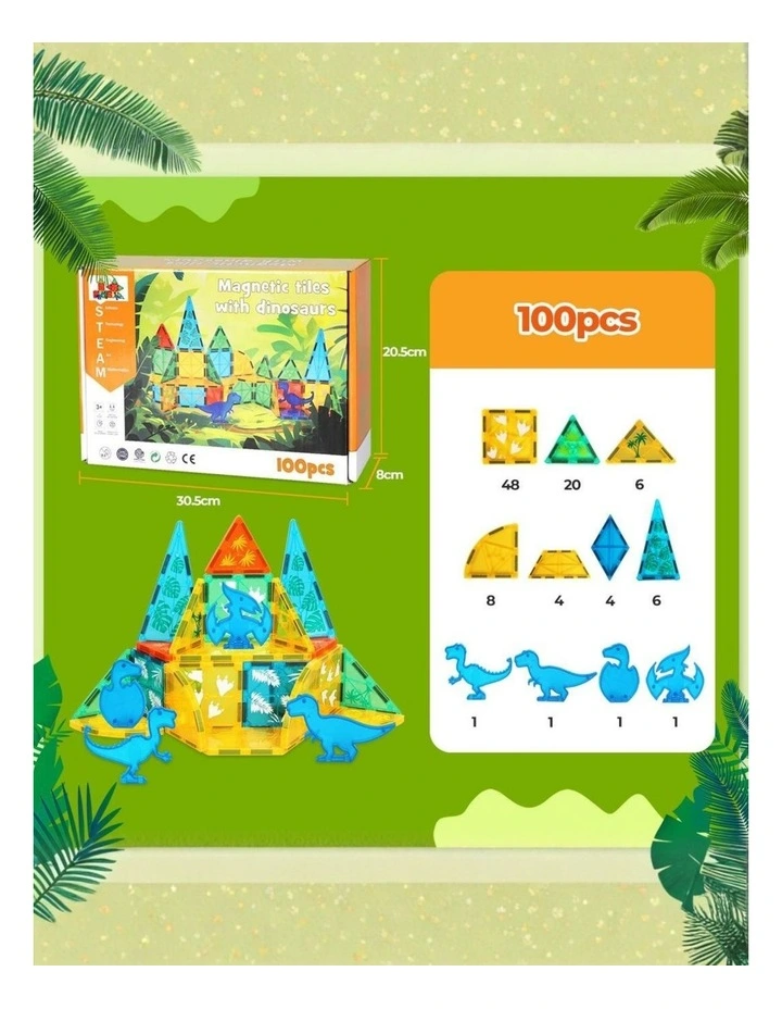 Bopeep Magnetic Building Tiles Blocks Kids STEM Toy Dinosaur 100Pcs image 3