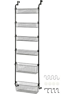 Toque Over the Door Pantry Organiser 6 Tiers Metal Hanging Storage Rack Black