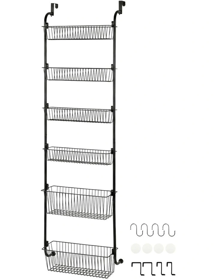 Toque Over the Door Pantry Organiser 6 Tiers Metal Hanging Storage Rack Black image 1
