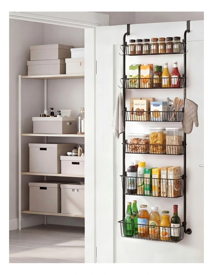 Toque Over the Door Pantry Organiser 6 Tiers Metal Hanging Storage Rack Black image 7