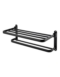 Levede Towel Rack Bathroom 2 Bars Rail Holder Wall Mounted Storage Shelf Black