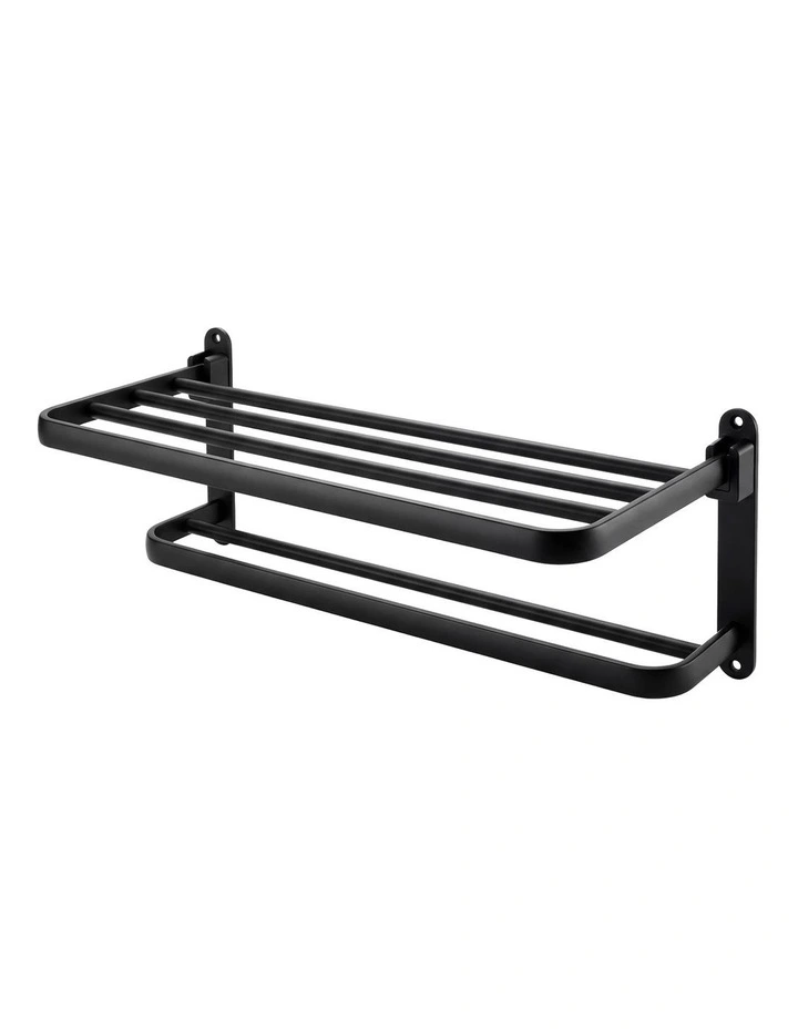 Levede Towel Rack Bathroom 2 Bars Rail Holder Wall Mounted Storage Shelf Black image 1