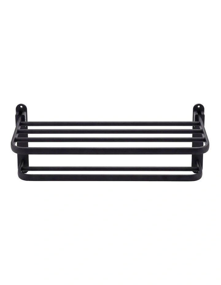 Levede Towel Rack Bathroom 2 Bars Rail Holder Wall Mounted Storage Shelf Black image 2