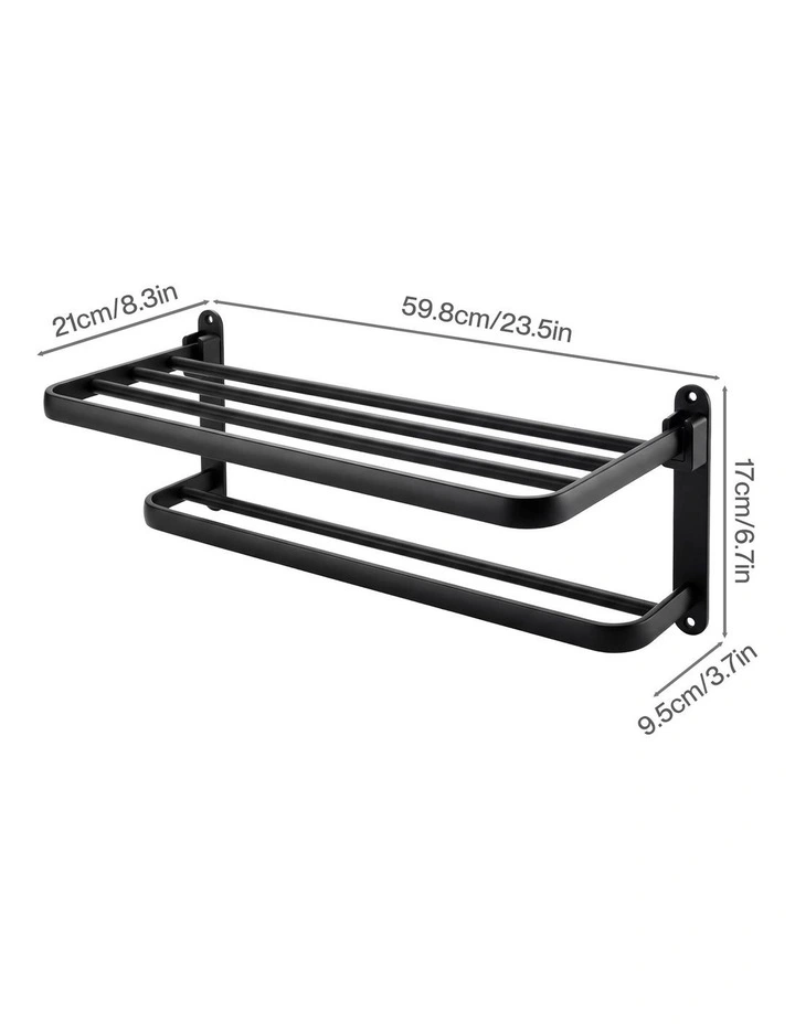 Levede Towel Rack Bathroom 2 Bars Rail Holder Wall Mounted Storage Shelf Black image 3