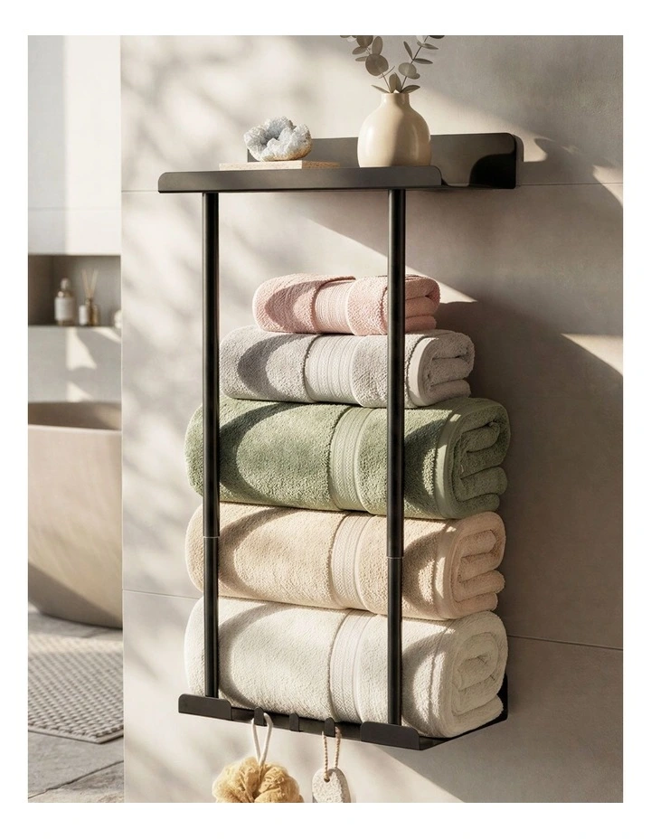 Levede Adjustable Towel Rack 3 Hooks Bathroom Towel Storage Holder Wall Mounted image 7