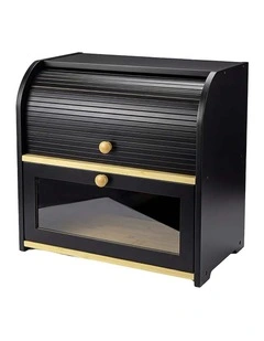 Toque Bread Bin Box 2 Tier Roll Top Bread Bin Kitchen Counter Storage Bamboo
