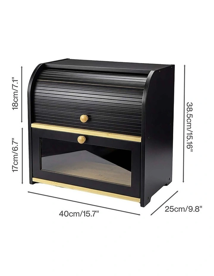 Toque Bread Bin Box 2 Tier Roll Top Bread Bin Kitchen Counter Storage Bamboo image 3